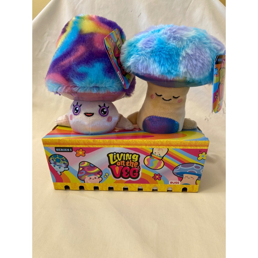 Russ‎ Living on the Veg Series 1 Plush Mushroom Toy Rainbow Tie Dye New in pack.